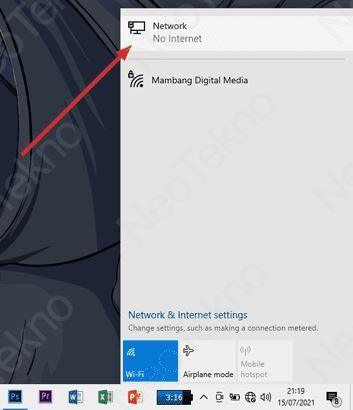 Klik Menu Network via Neotekno - cara menyambungkan hotspot hp ke laptop