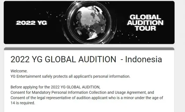 Link Audisi YG Entertainment 2022 Global Audition Tour Terbaru
