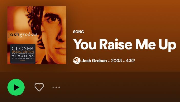 Arti Lagu 'You Raise Me Up' by Josh Groban Lengkap dengan Makna dan Terjemahan Lirik Bahasa Indonesia (Foto Tangkap Layar Spotify)
