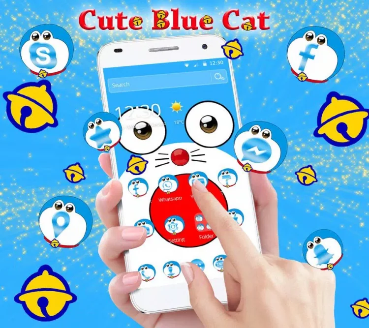 Kawaii Blue Cat Cartoon Theme