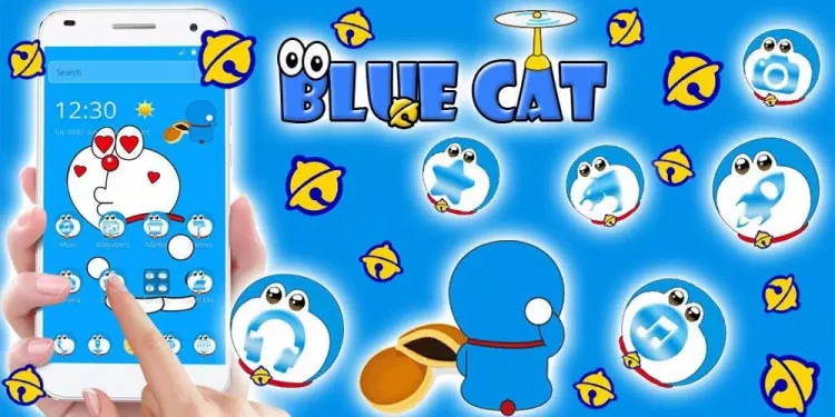 Kawaii Blue Cute Cat Cartoon Wallpaper Theme